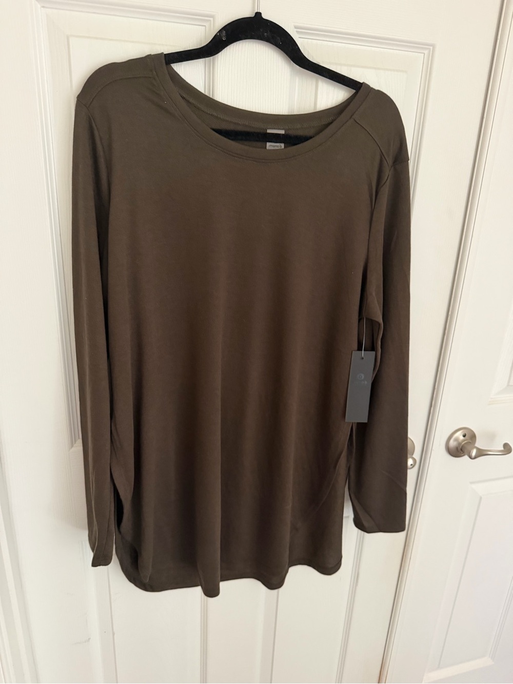 Mono B Olive Long Sleeve Scoop Neck Top